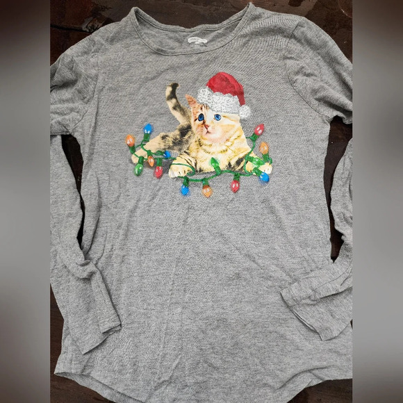 👸👕🐈🎄 Christmas Cat long-sleeved tshirt - Picture 1 of 7